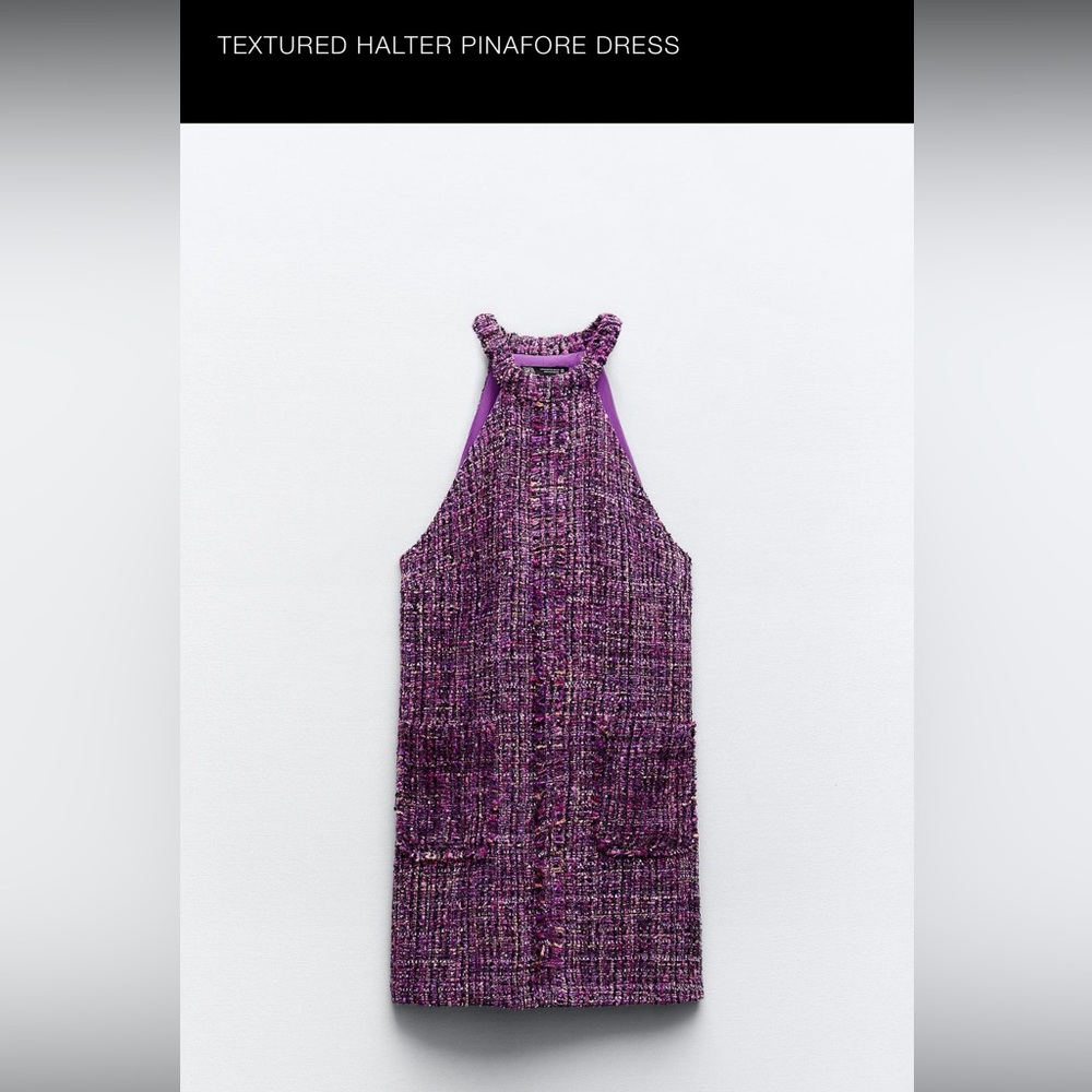 Zara Textured Halter Pinafore Dress - Purple